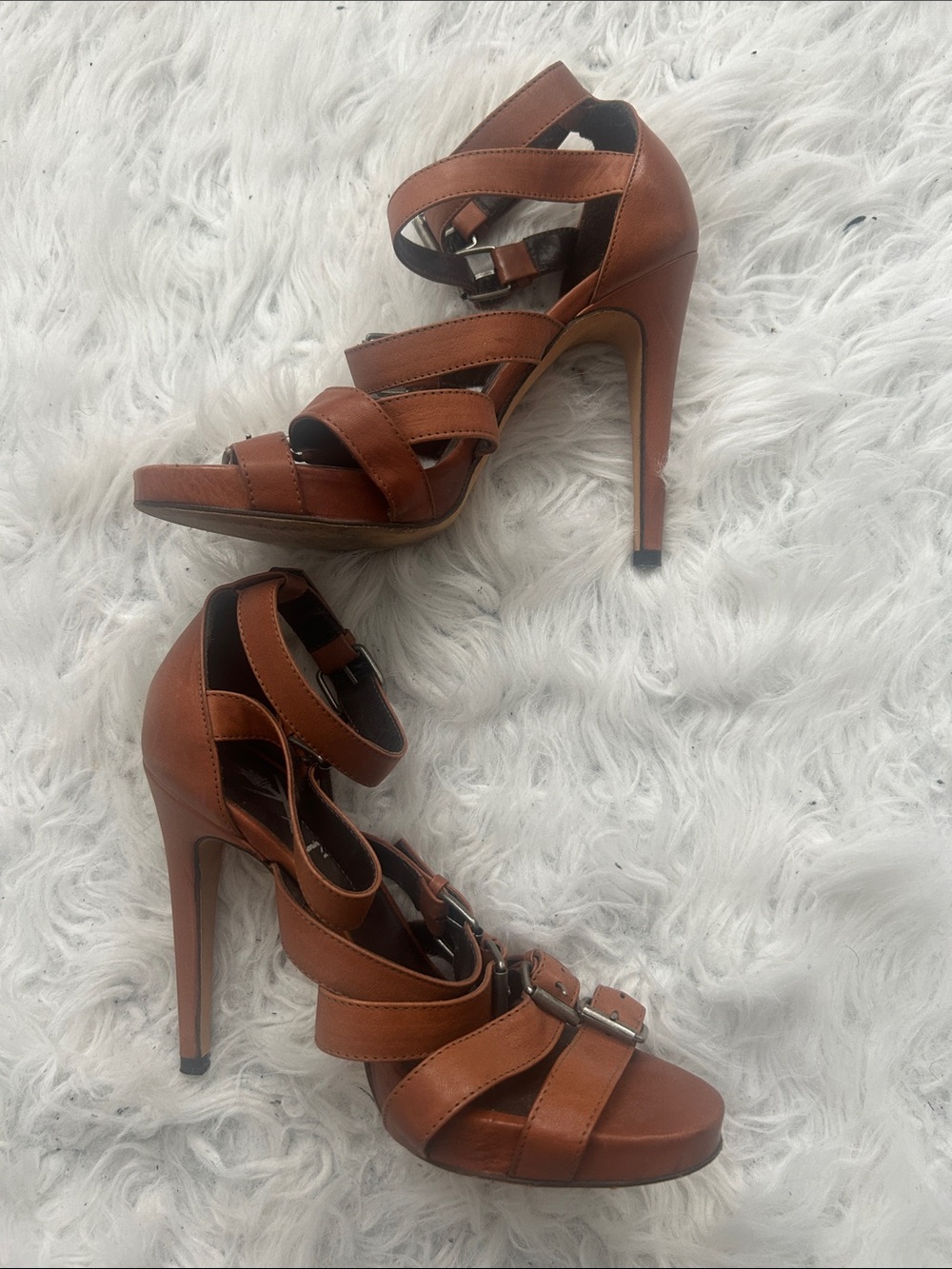 Opening Ceremony brown all-leather buckle strap heels, size 7